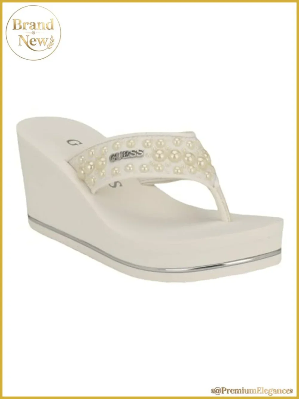 Pearl Strap Wedge Sandals Slip On 2.95 Inch Heel Platform